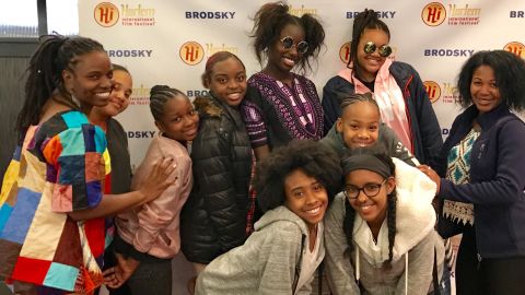 Hoffman and students at the Harlem International Film Festival in New York. 