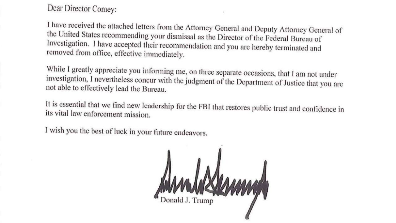 james comey fired letter trump