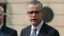 ALEXANDRIA, VA - JUNE 11: Andrew G. McCabe (R), Assistant Director of the FBI's Washington Field Office speaks while flanked by Dana J. Boente (L),U.S. Attorney for the Eastern District of Virginia, after a hearing in federal court June 11, 2015 in Alexandria, Virginia. Officials announced that earlier today 17-year-old Virginia high school student Ali Shukri Amin pleaded guilty to helping a classmate travel to Syria in hopes of joining ISIS.  (Photo by Mark Wilson/Getty Images)