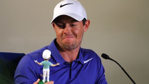 Ahead of the Players Championship at Sawgrass, Rory McIlroy was presented with a likeness in honor of winning last year's Fed Ex Cup.