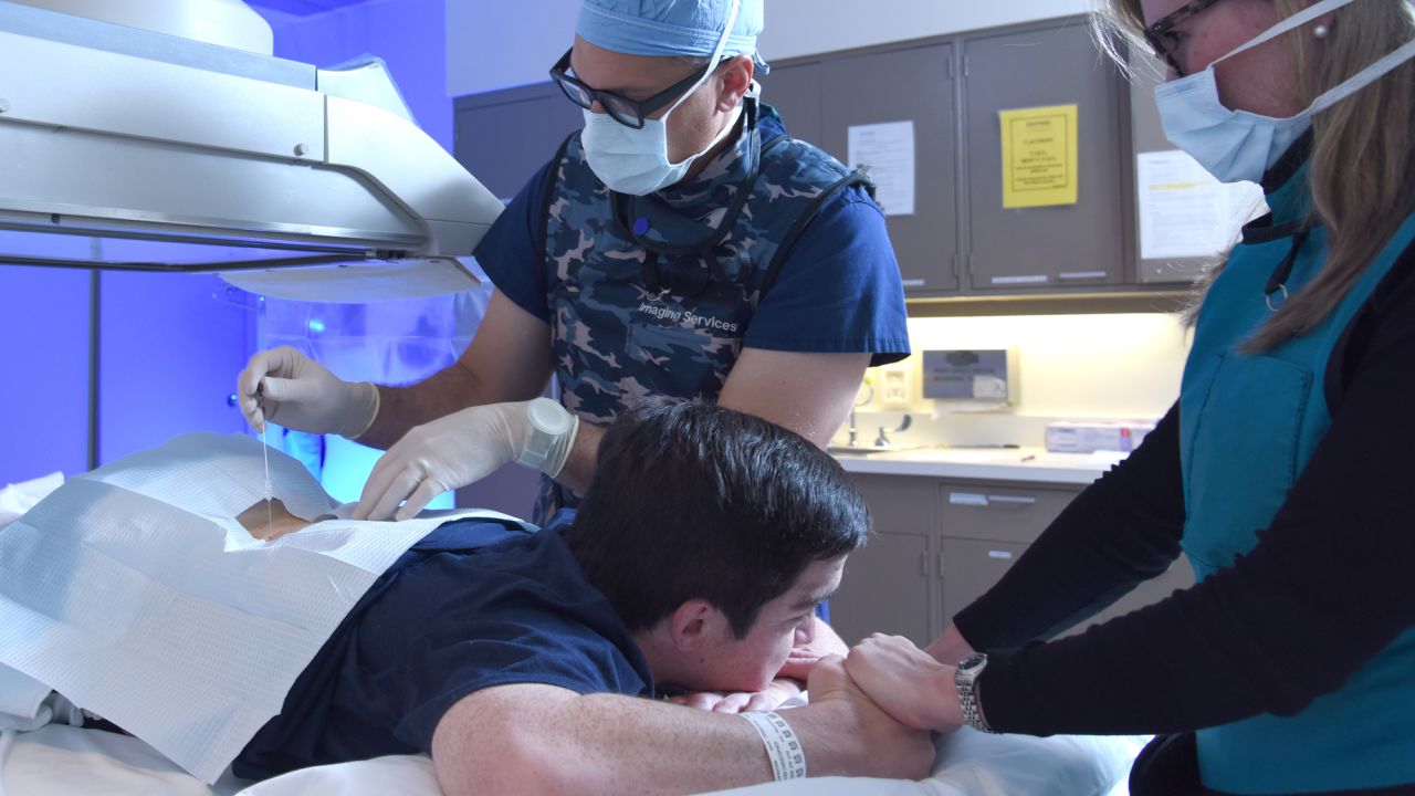 The latest in a series of spinal injections for Ryan. The first injection happened in 2012.
