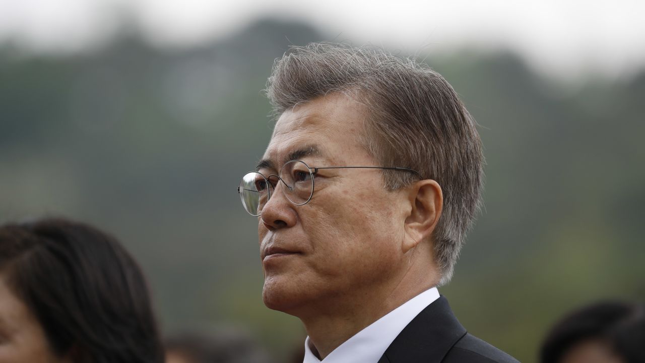 South Korean President Moon Jae-in arrives at the National Cemetery in Seoul on Wednesday.