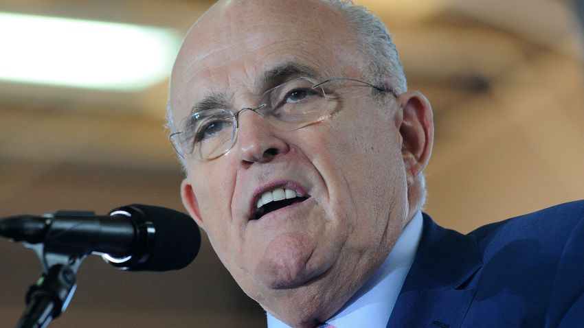 Former New York City mayor Rudy Giuliani speaks during  a campaign rally for Republican presidential nominee Donald Trump at Southeastern Livestock Pavillion on October 12, 2016 in Ocala, Florida.