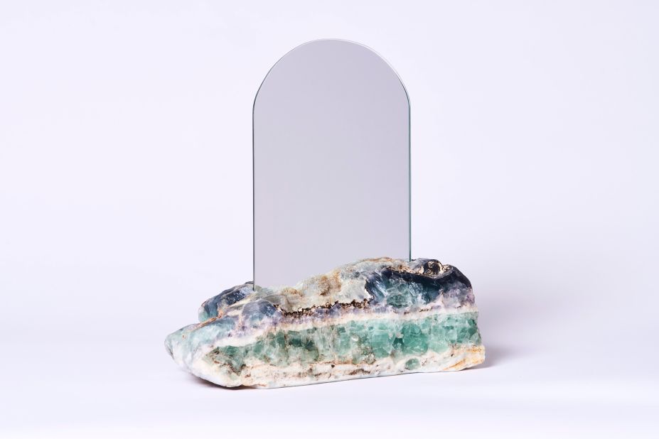 At Sight Unseen OFFSITE, Ring is presenting her debut collection of furniture and objects, including mirrors crafted with semi-precious stones.