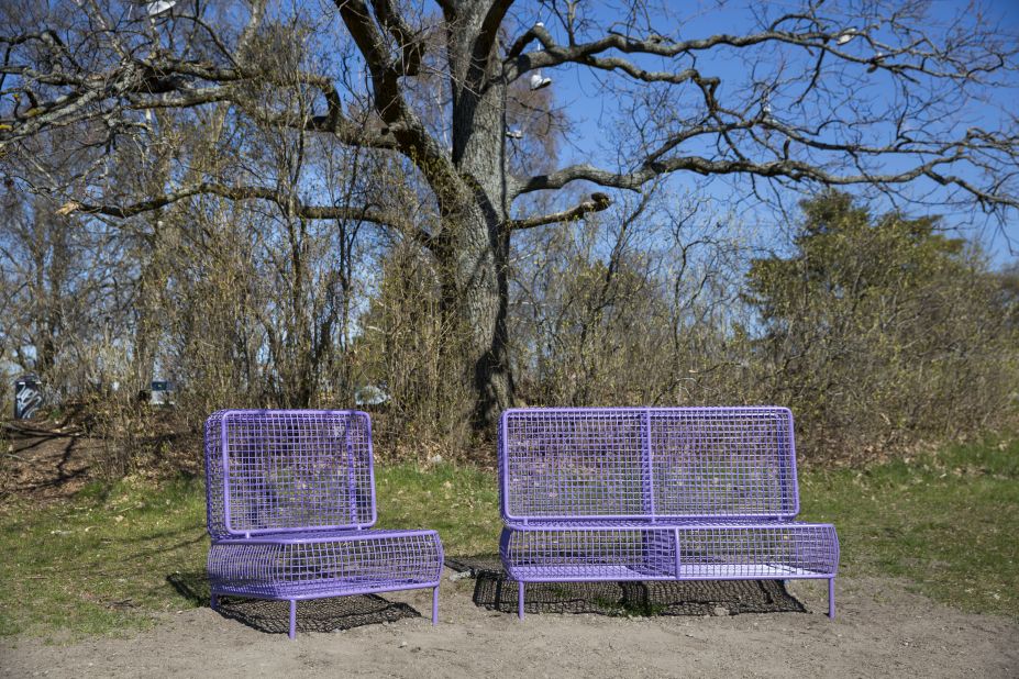Märta Hägglund and Sanna Gripner -- the only participating Swedish designers -- wanted to develop comfortable seating to encourage visitors to linger. Their "Cushy" bench is inspired by indoor furnishings, and features surfaces made from springy metal mesh.