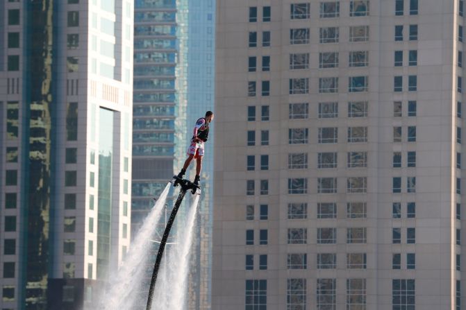 <strong>Flyboarding -- </strong>Attach a wakeboard with two pipes to a powerful jet ski and you get flyboarding, one of Dubai's more surreal watersports. Daredevils can reach heights of up to 30 feet above the water's surface.     