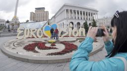 A giant 'Eurovision' lettering can be seen at the Maidan square in Kiev, Ukraine, 10 May 2017. The Ukrainian capital is the host of this year's two semifinals on the 09.05.17 and the 11.05.17 as well as the final on the 13.05.17. Photo by: Julian Stratenschulte/picture-alliance/dpa/AP Images