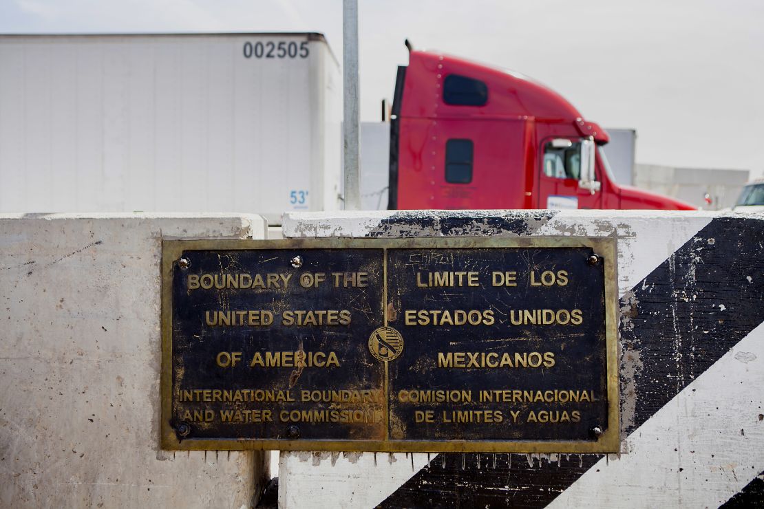 A plaque showing the boundary between the United States and Mexico at the Calexico Port of Entry.