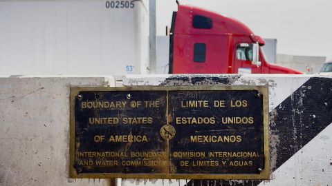 A plaque showing the boundary between the United States and Mexico at the Calexico Port of Entry.