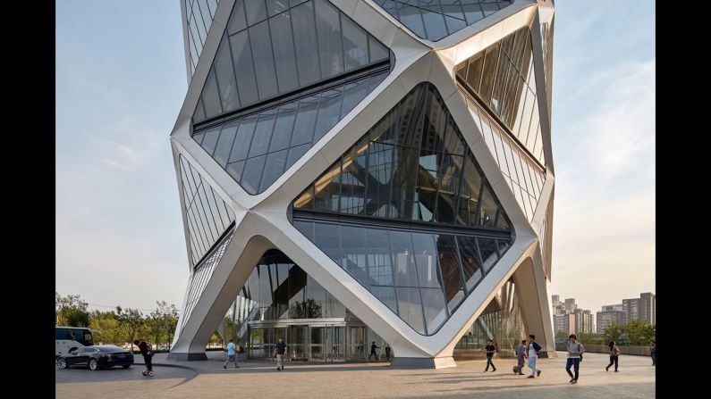 Completed in Beijing in 2016, Poly International Plaza is a visual feat by the structural engineering and architecture groups of Skidmore, Owings & Merrill (SOM). Its zigzagging "diagrid" allows for an open, column-free work environment.