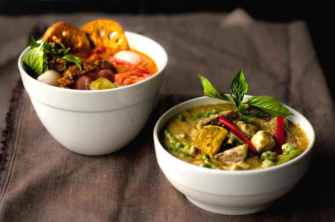 Two of My Elephant Thai Restaurant's signature dishes:  duck curry and green curry chicken.