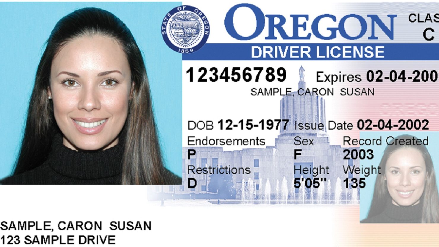 Oregon drivers license sample