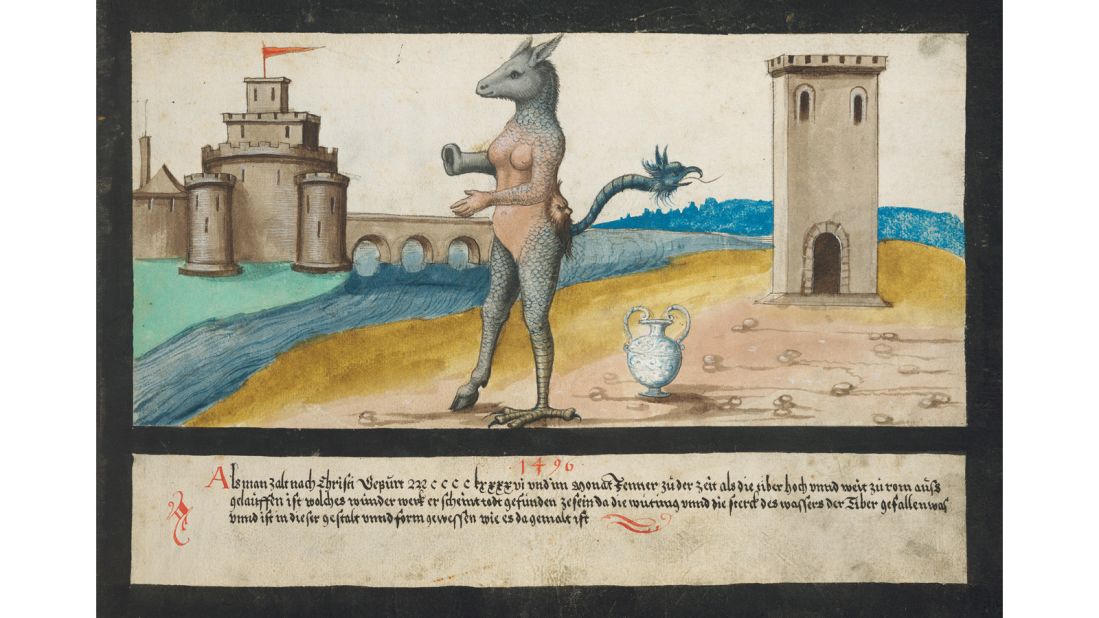 A 1496 drawing of the Tiber monster. The androgynous, donkey-like creature featured in anti-Catholic pamphlets by Martin Luther and Philipp Melanchthon in 1523 to mock the Pope. 