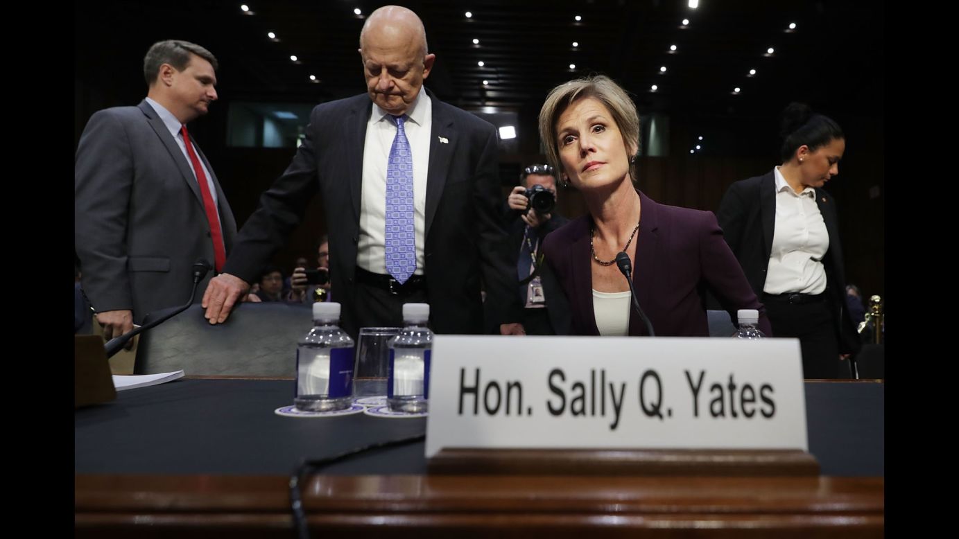 Former acting Attorney General Sally Yates and former Director of National Intelligence James Clapper, center, prepare to testify to a Senate subcommittee in Washington on Monday, May 8. It was <a href="http://www.cnn.com/2017/05/08/politics/sally-yates-senate-testimony/" target="_blank">a high-profile hearing</a> on Russian meddling into the US election. <a href="http://www.cnn.com/2017/05/08/politics/sally-yates-hearing-russia-things-we-learned/" target="_blank">Five things we learned from the hearing</a>