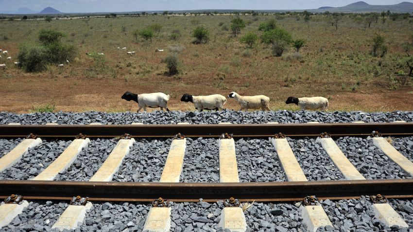 A goats herd walks alongside a newly laid section of rail track near the Simba passing station which will form part of the new Mombasa-Nairobi Standard Gauge Railway (SGR) line in Simba, Kenya, on Thursday, March 17, 2016. By providing an alternative to roads, the 1,100-kilometer (684-mile) Chinese-financed railway will slash the time and cost of transporting people and goods between East Africa's landlocked nations. Photographer: Riccardo Gangale/Bloomberg via Getty Images