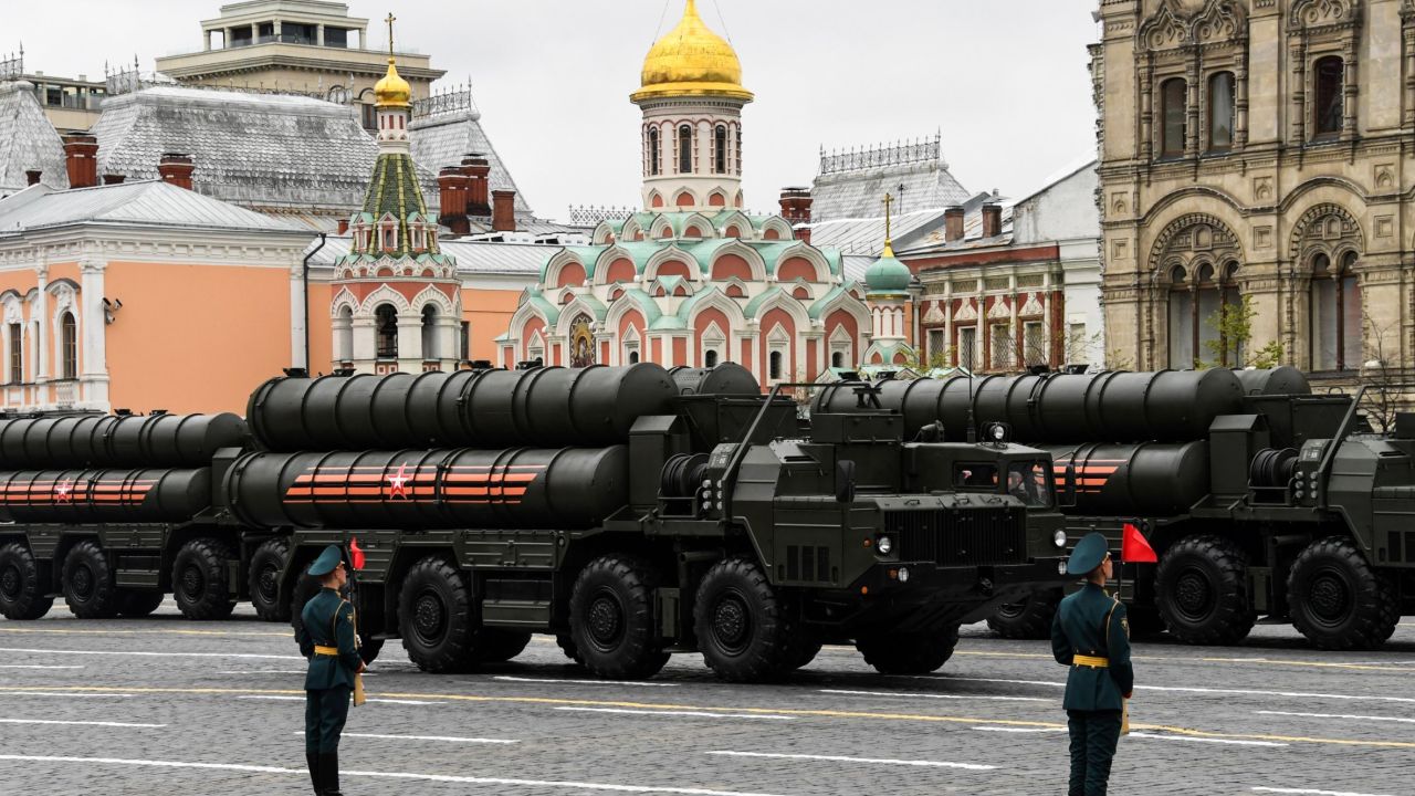 Russian S-400 Triumph medium-range and long-range surface-to-air missile systems ride through Red Square during the Victory Day military parade in Moscow on May 9, 2017.