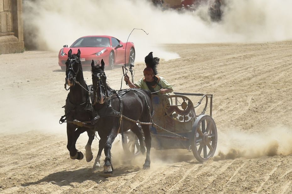 In a race that pitted ancient Rome against a modern motor, the horses were little match for the Ferrari.
