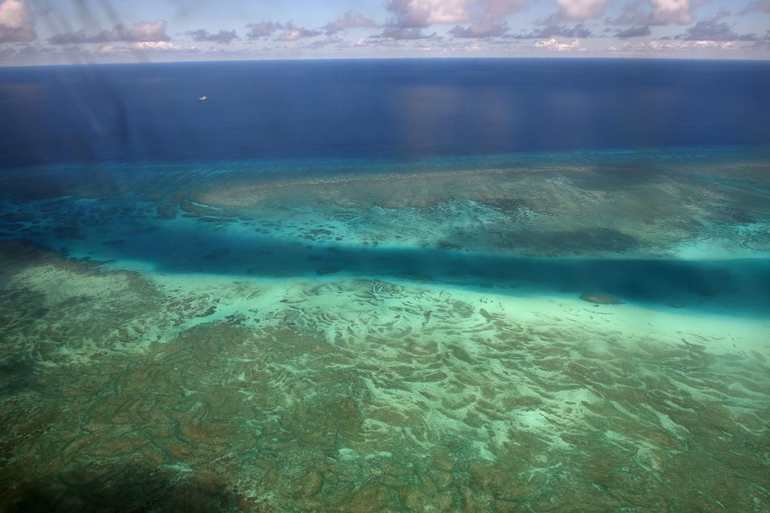 Aerial view of a reef near Philippines-controlled Pagasa Island in the South China Sea.