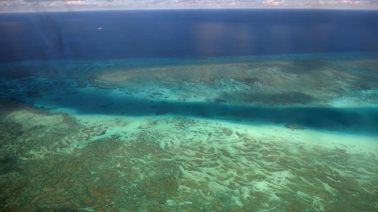 Aerial view of a reef near Philippines-controlled Pagasa Island in the South China Sea.