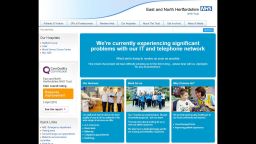 This is screengrab taken from the website of the East and North Hertfordshire NHS trust as Britain's National Health Service is investigating "an issue with IT"  Friday May 12, 2017. Several British hospitals say they are having major computer problems Hospitals in London, northwest England and other parts of the country are reporting problems with their computer systems as the result of an apparent cyberattack,.(PA via AP)