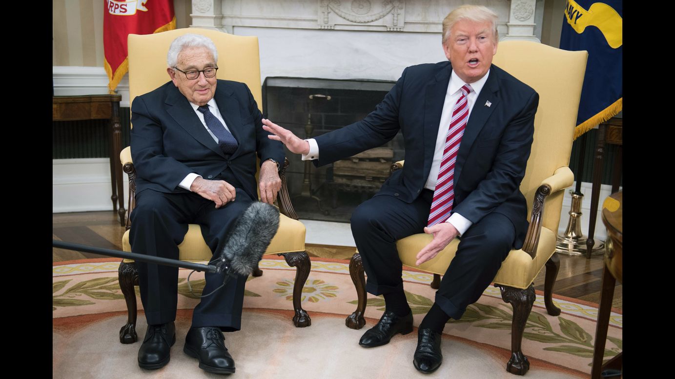 President Donald Trump talks to reporters in the White House Oval Office as he meets with former Secretary of State Henry Kissinger on Wednesday, May 10. The previous day, Trump made headlines with <a href="http://www.cnn.com/2017/05/09/politics/james-comey-fbi-trump-white-out/" target="_blank">his abrupt firing</a> of FBI Director James Comey, the man leading a federal investigation into the Trump campaign's alleged ties to Russia. The move <a href="http://www.cnn.com/2017/05/10/politics/donald-trump-henry-kissinger/" target="_blank">drew comparisons </a>to former President Richard Nixon, who also fired the man leading an investigation into his associates' actions. Kissinger was secretary of state under Nixon.