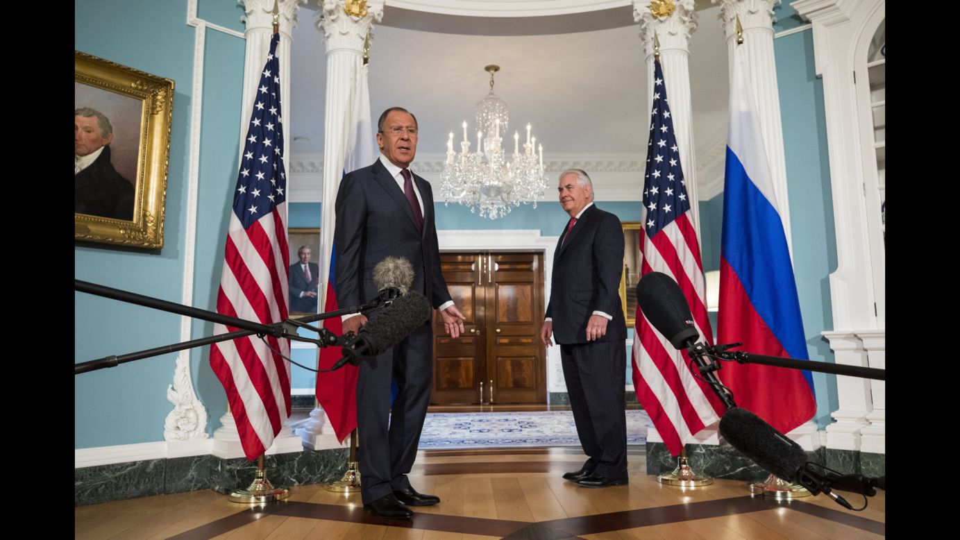 Russian Foreign Minister Sergey Lavrov, left, and US Secretary of State Rex Tillerson speak to reporters in Washington on Wednesday, May 10. Lavrov <a href="http://www.cnn.com/2017/05/10/politics/trump-lavrov-tillerson-meeting/" target="_blank">also met with President Trump</a> later in the day.