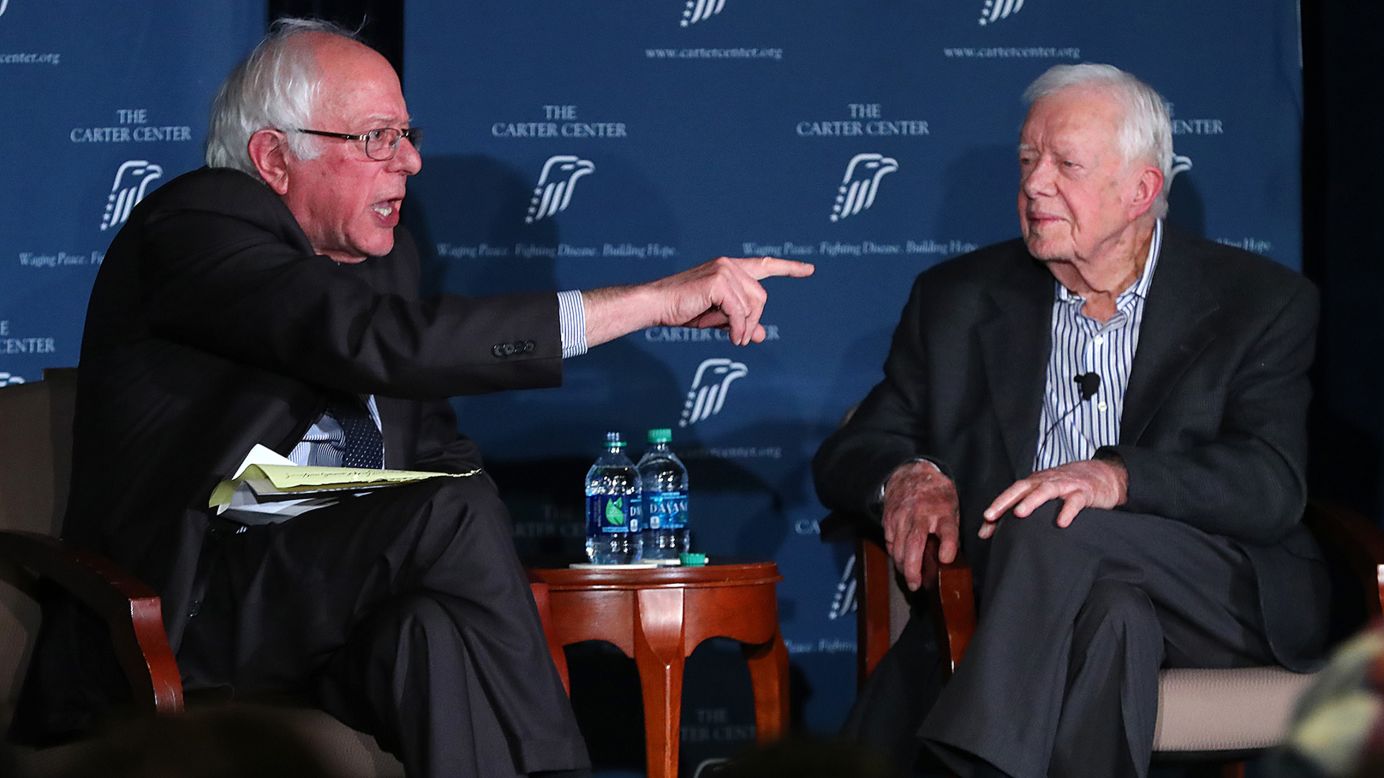 US Sen. Bernie Sanders, left, and former President Jimmy Carter speak at a Carter Center forum in Atlanta on Monday, May 8. The two <a href="http://www.cnn.com/2017/05/08/politics/jimmy-carter-bernie-sanders/" target="_blank">seemed to agree on a range of major issues</a> as they spoke at length about the current direction of the country and human rights across the globe. "Can y'all see why I voted for him?" Carter told the crowd. <a href="http://www.cnn.com/2017/05/06/politics/gallery/week-in-politics-0507/index.html" target="_blank">See last week in politics</a>