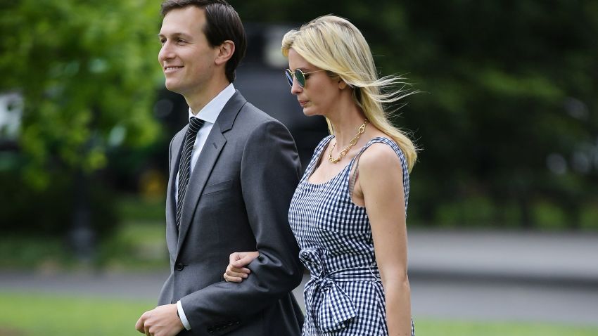 Jared Kushner and Ivanka Trump make their way across the South Lawn to board Marine One at the White House in Washington, DC on May 4, 2017. (MANDEL NGAN/AFP/Getty Images)