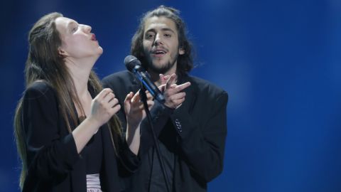 Salvador Sobral from Portugal performs the song "Amar pelos dois" with his sister Luisa after winning.
