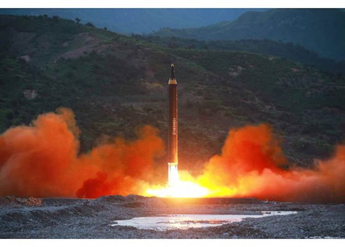 An image from North Korean state media Rodong Sinmun shows Sunday's missile launch.