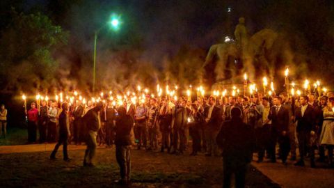 The torch-lit protest at the Robert E. Lee statue from May 2017, a precursor to the deadly Unite the Right rally.