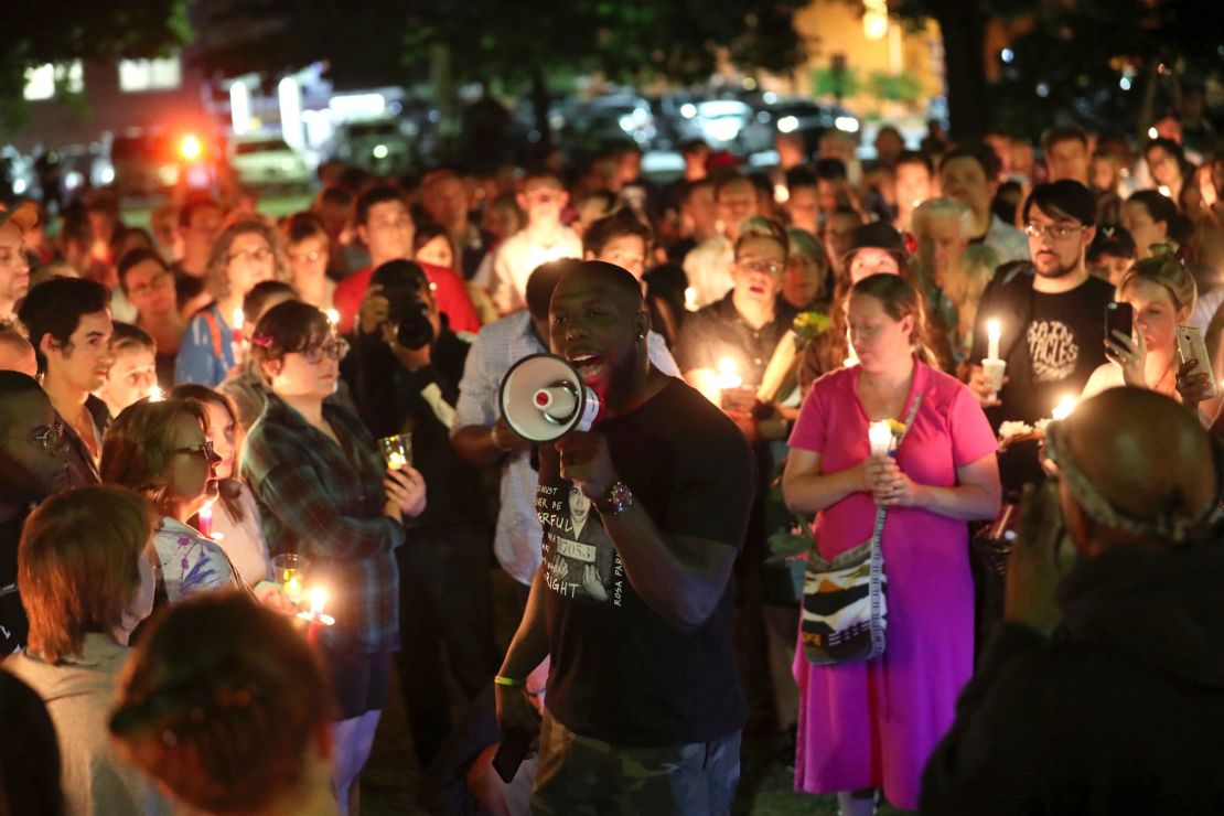 Wes Bellamy speaks in favor of removing Charlottesville's Confederate monuments during a rally Sunday.