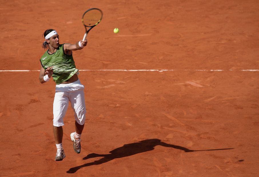 Nadal went into his first French Open as an inexperienced 18-year-old and emerged a grand slam champion -- beating Roger Federer in the semifinals on his 19th birthday. The 2005 season was the birth of what would go on to be Nadal's classic look: sleeveless top and three-quarter length shorts.
