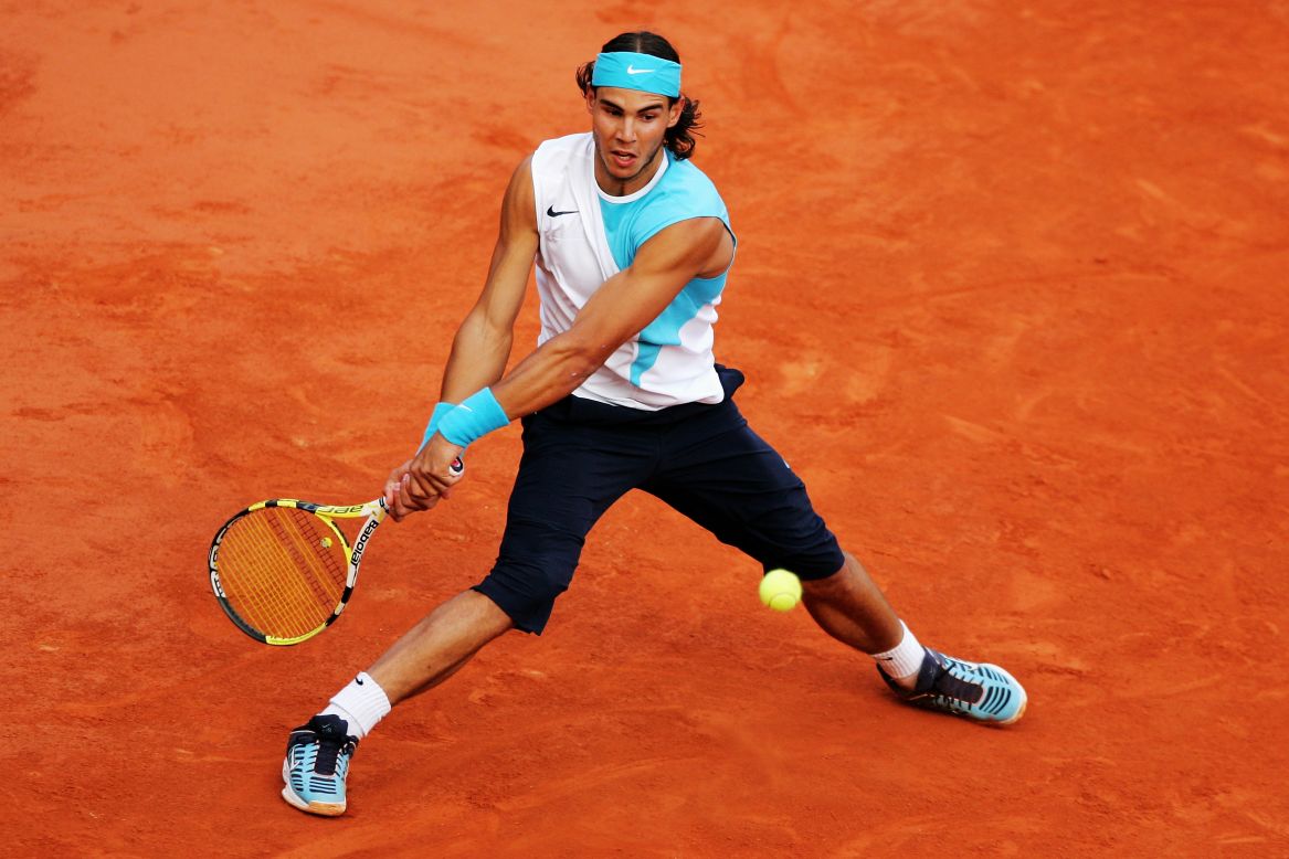 In 2007, the then 20-year-old Nadal's status as the 'King of Clay' was sealed. Defeat to Federer at the Masters Series in Hamburg ended an 81-match unbeaten streak on clay, which remains a men's Open Era record today. At that year's French Open, Nadal opted for the reverse of 2006's top-bandana combo -- this time with matching trainers to boot.