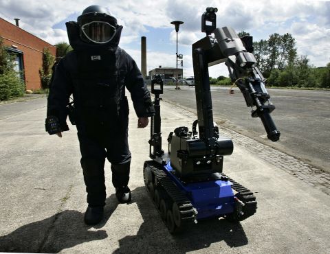 TEODOR (Telerob Explosive Ordinance Disposal Observation Robot) was on call during the 2006 FIFA Football World Cup in Germany. Built to detect and disarm explosives, the 375kg robot is reportedly used by <a href="http://www.militarysystems-tech.com/files/militarysystems/supplier_docs/EOD%20Brochure.pdf" target="_blank" target="_blank">20 NATO countries</a>.
