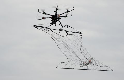 In 2015 Tokyo Metropolitan Police unveiled a drone capable of taking out other drones, capturing them in a net. The police adapted current drone technology after a quadcopter carrying radioactive material was<a href="http://edition.cnn.com/2015/04/24/asia/japan-prime-minister-radioaction-drone-arrest/"> flown onto the rooftop of Japanese Prime Minister Shinzo Abe's office</a> in April 2015.