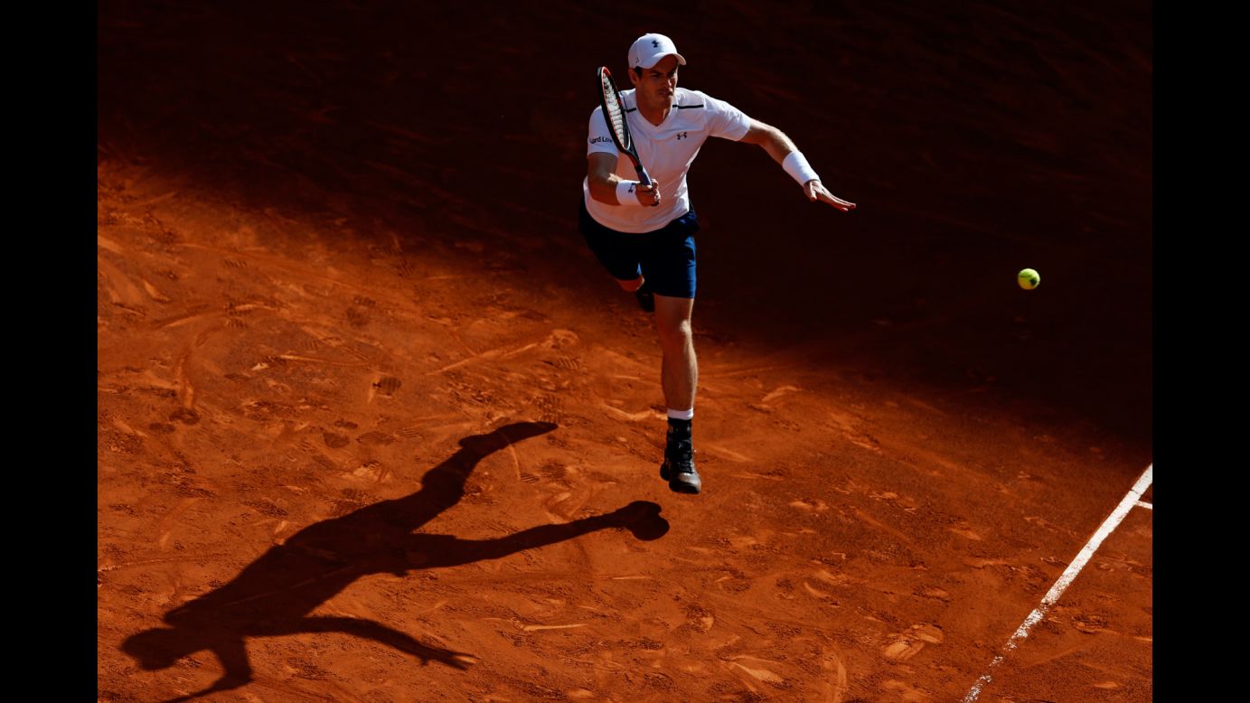 Andy Murray, the world's No. 1 tennis player, returns a shot at the Madrid Open on Tuesday, May 9.