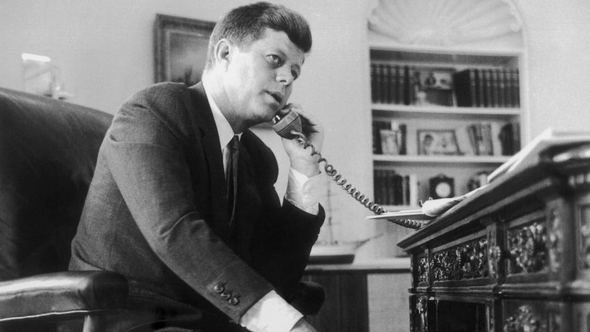 John F. Kennedy, the 35th president of the United States, making a telephone call. (Evening Standard/Getty Images)