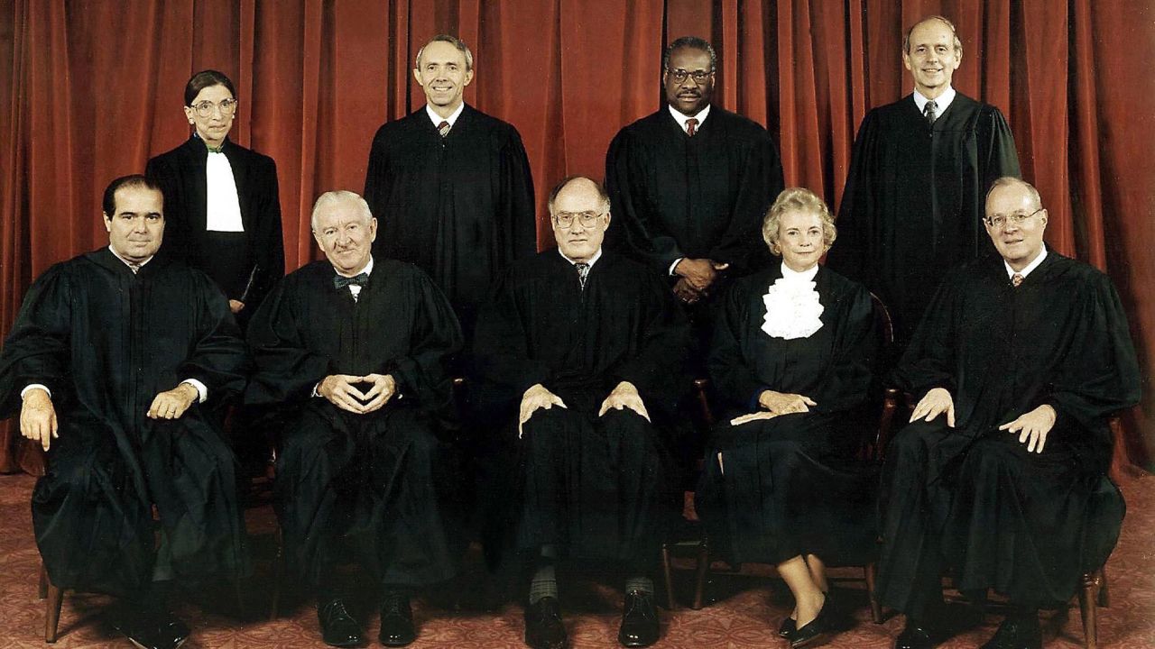 Kennedy is on the far right in this Supreme Court portrait from 1998. In the front row, from left, are Antonin Scalia, John Paul Stevens, Chief Justice William Rehnquist, Sandra Day O'Connor and Kennedy. In the back row, from left, are Ruth Bader Ginsburg, David Souter, Clarence Thomas and Stephen Breyer.