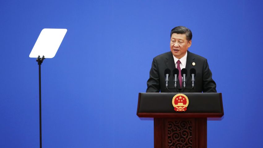 Chinese President Xi Jinping speaks during a news conference at the Belt and Road Forum, at the International Conference Center in Yanqi Lake, north of Beijing, on May 15, 2017. 
Chinese President Xi Jinping urged world leaders to reject protectionism on May 15 at a summit positioning Beijing as a champion of globalisation, as some countries raised concerns over his trade ambitions. / AFP PHOTO / POOL / JASON LEE        (Photo credit should read JASON LEE/AFP/Getty Images)
