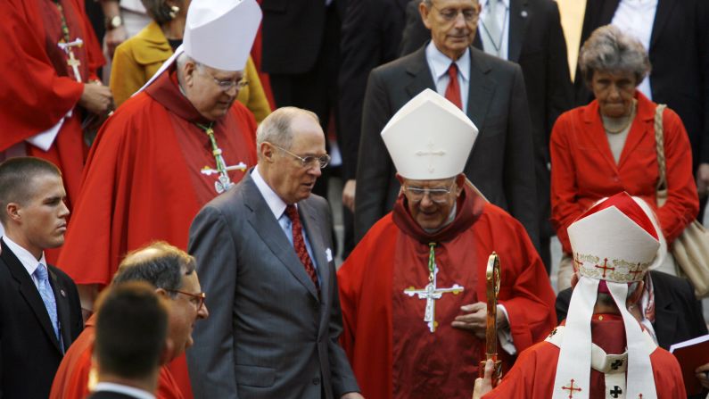 Kennedy leaves after a Catholic Mass in Washington in October 2009.