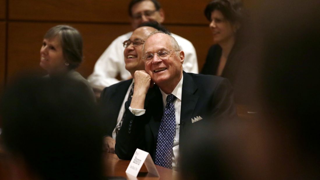 Kennedy smiles as he is introduced to faculty members at the University of Pennsylvania Law School in October 2013. Kennedy was teaching there for a week.