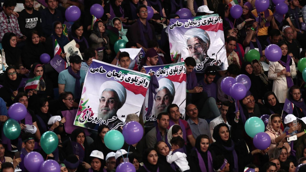Rouhani supporters rally during a campaign gathering in northwest Iran on Tuesday.