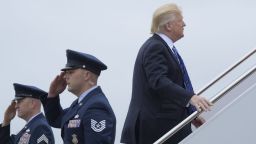 US President Donald Trump boards Air Force One at Lynchburg Regional Airport May 13, 2017 in Lynchburg, Virginia.