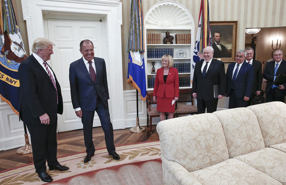 US President Donald Trump meets with Russian Foreign Minister Sergey Lavrov, second left, at the White House on May 10.