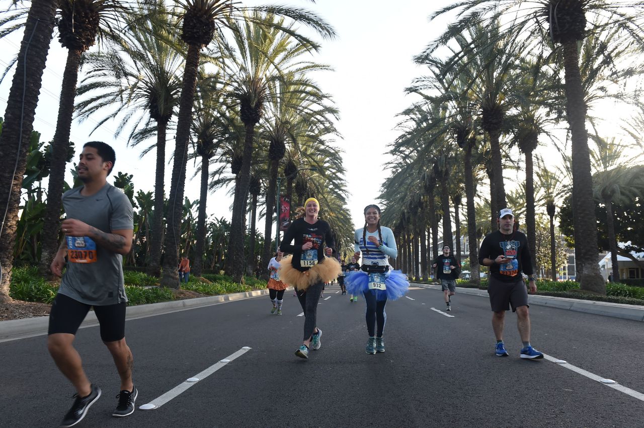 After mile five, the race leaves Disneyland and snakes through the streets of Anaheim, California.