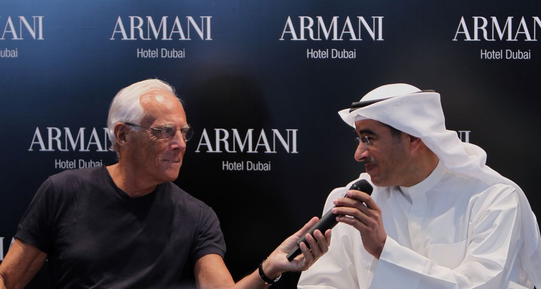 Armani Hotel is a collaboration between fashion designer Giorgio Armani, left, and Emaar Properties chairman Mohammed al-Abbar, right.