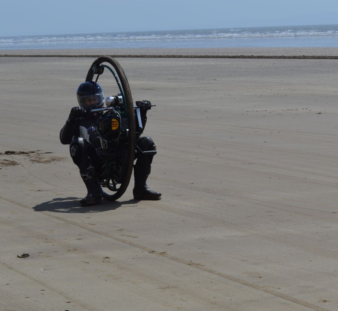 Tom Anable pilots his monowheel.