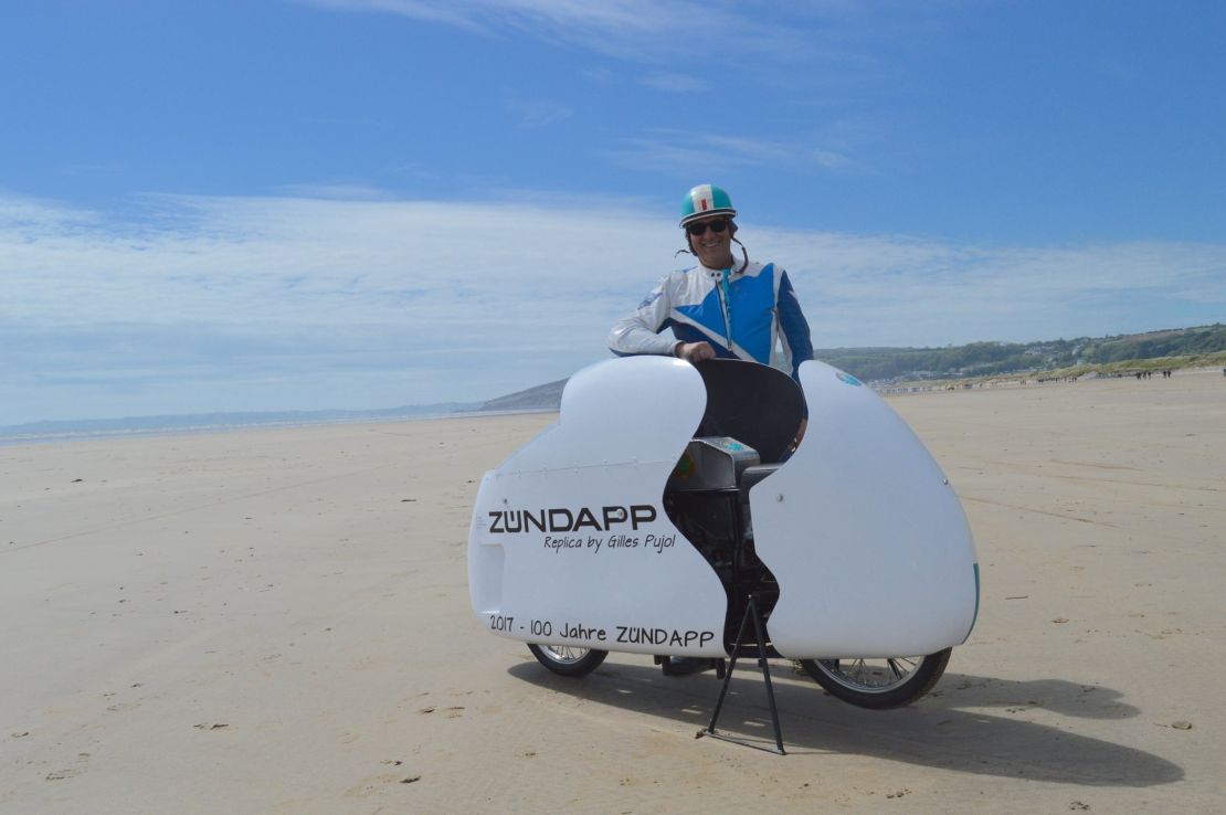 Frenchman Gilles Pujol poses with his Zundapp.