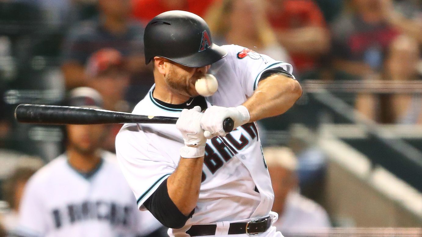 Chris Iannetta, a catcher for the Arizona Diamondbacks, <a href="http://m.mlb.com/news/article/230207774/chris-iannetta-put-on-concussion-disabled-list/" target="_blank" target="_blank">is hit in the face by an errant pitch</a> during a Major League Baseball game in Phoenix on Friday, May 12. A few of his teeth were fractured, and his upper lip required stitches.